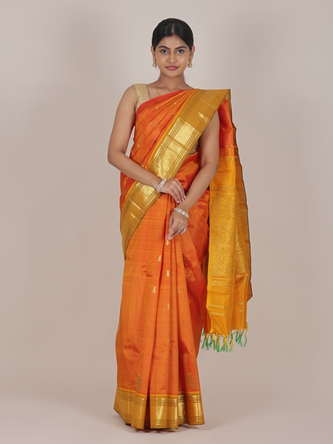 

Pothys Orange & Gold-Toned Woven Design Zari Pure Silk Saree