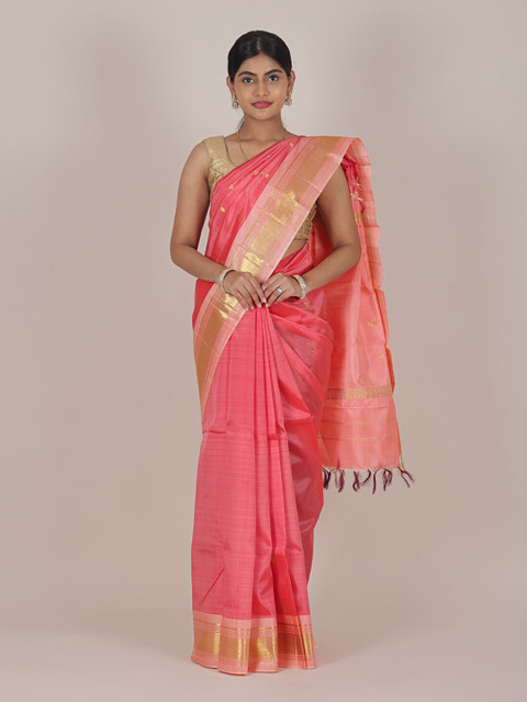 

Pothys Pink & Golden Ethnic Motifs Zari Pure Silk Saree
