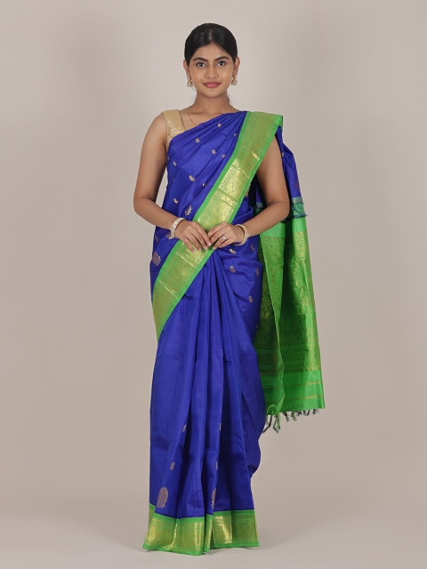 

Pothys Blue & Green Ethnic Motifs Pure Silk Kanjeevaram Saree