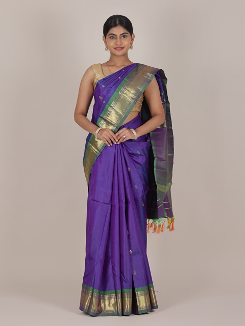 

Pothys Blue & Gold-Toned Ethnic Motifs Zari Pure Kanchipuram Silk Saree