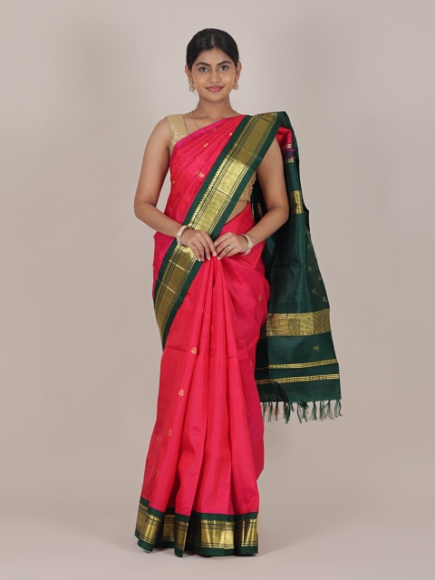 

Pothys Pink & Gold-Toned Ethnic Motifs Zari Pure Silk Saree