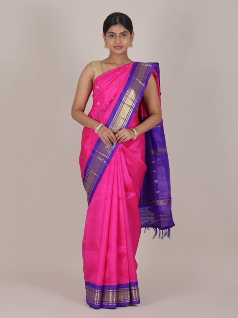 

Pothys Pink & Blue Ethnic Motifs Zari Pure Silk Saree