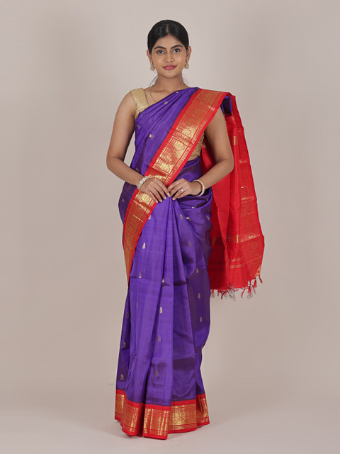

Pothys Blue & Golden Ethnic Motifs Zari Pure Silk Saree
