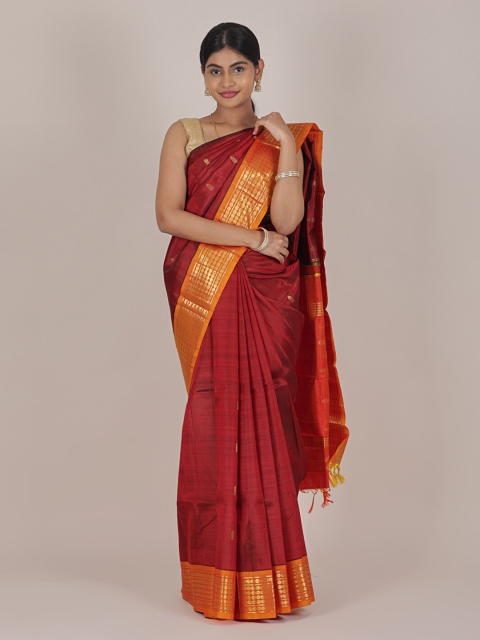 

Pothys Maroon & Orange Woven Design Pure Silk Kanjeevaram Saree