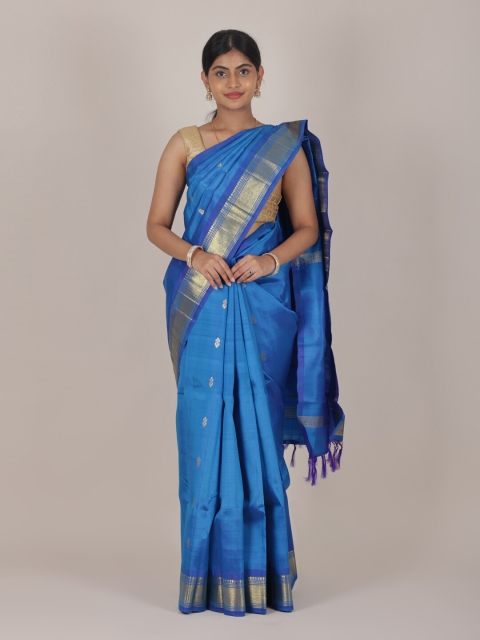 

Pothys Blue & Gold-Toned Woven Design Zari Pure Silk Saree