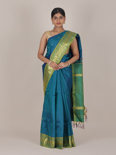 

Pothys Teal Blue & Green Ethnic Motifs Zari Pure Silk Kanjeevaram Saree