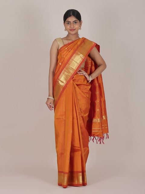 

Pothys Gold-Toned & Orange Woven Design Zari Pure Silk Saree
