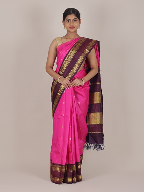 

Pothys Pink & Purple Woven Design Zari Pure Kanchipuram Silk Saree