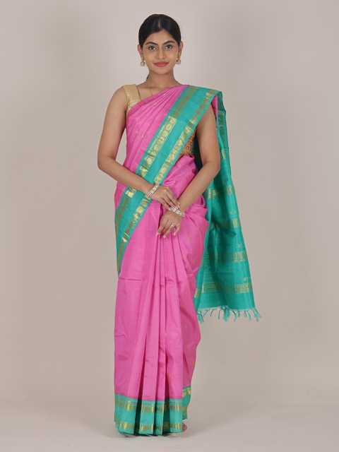 

Pothys Pink & Green Ethnic Motifs Kanchipuram Pure Silk Saree