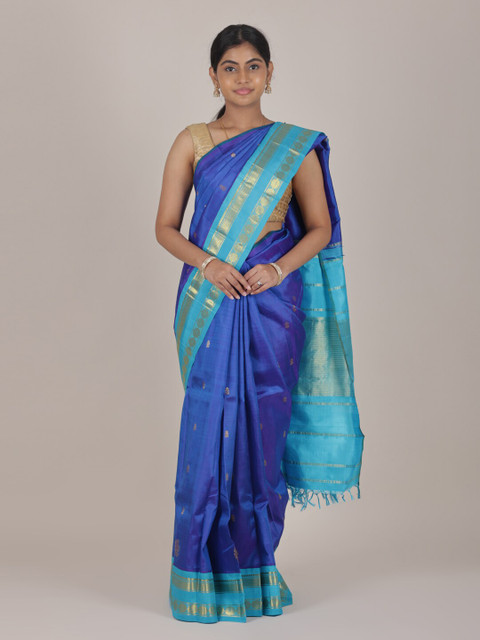 

Pothys Blue Woven Design Pure Silk Kanjeevaram Saree