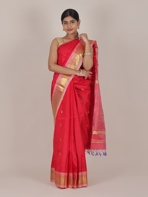 

Pothys Red & Gold-Toned Woven Design Zari Pure Silk Saree