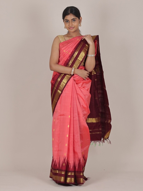 

Pothys Pink & Maroon Woven Design Kanchipuram Pure Silk Saree