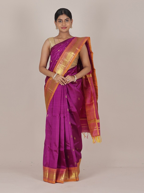 

Pothys Magenta & Gold-Toned Woven Design Pure Kanchipuram Silk Saree