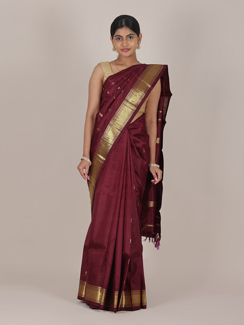 

Pothys Brown & Gold-Toned Woven Design Zari Pure Silk Saree