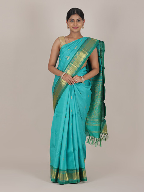 

Pothys Green & Gold-Toned Woven Design Zari Pure Silk Saree