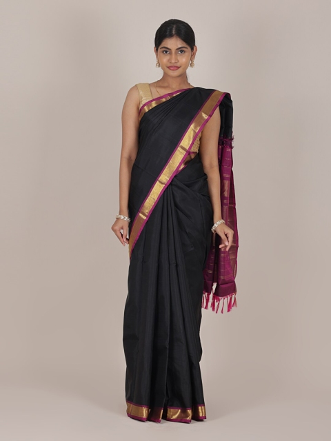 

Pothys Black & Gold-Toned Woven Design Zari Pure Silk Kanjeevaram Saree