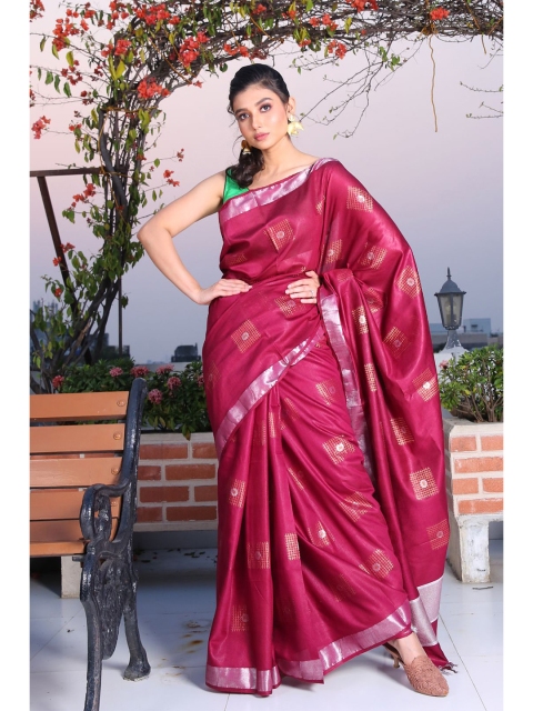 

Charukriti Magenta & Gold-Toned Woven Design Silk Blend Saree