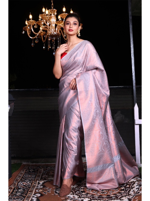 

Charukriti Grey & Copper Ethnic Motifs Zari Brocade Saree