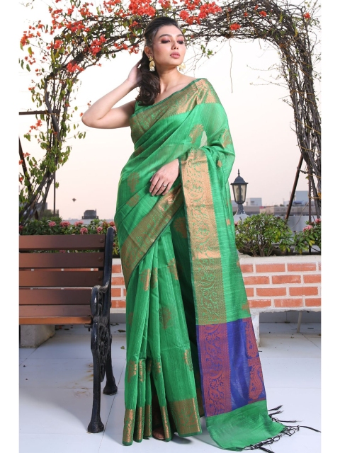 

Charukriti Green & Blue Woven Design Silk Blend Saree