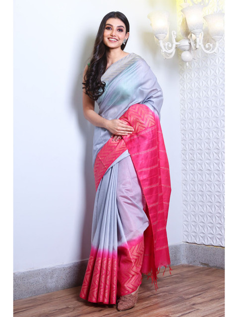 

Charukriti Grey & Pink Silk Blend Saree