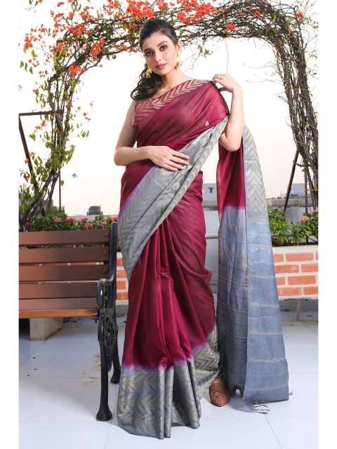 

Charukriti Magenta & Grey Woven Design Zari Silk Blend Saree