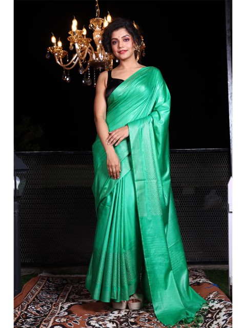 

Charukriti Green Woven Design Silk Blend Saree