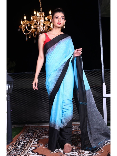 

Charukriti Blue & Grey Woven Design Pure Cotton Saree