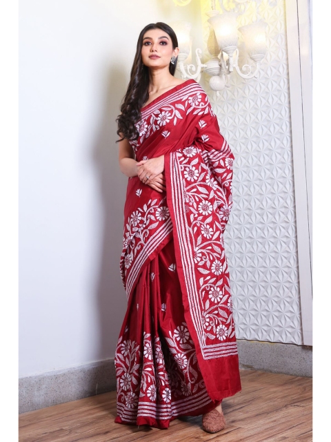 

Charukriti Red & White Woven Design Satin Saree