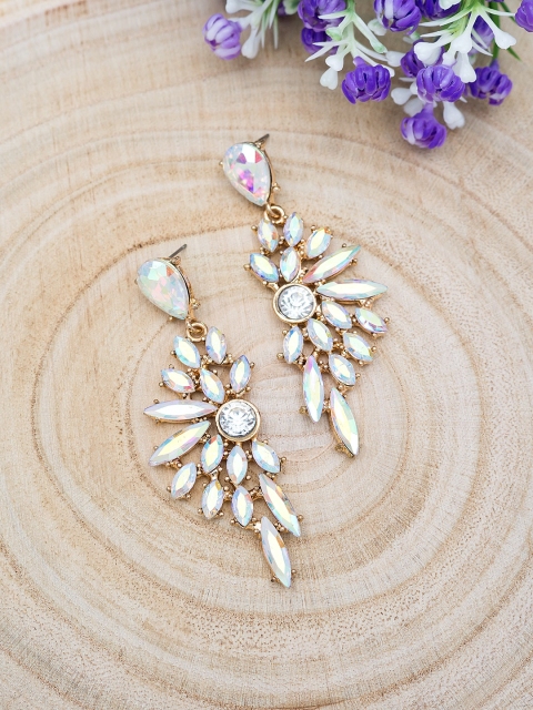 

Golden Peacock Gold-Toned & White Embellished Drop Earrings
