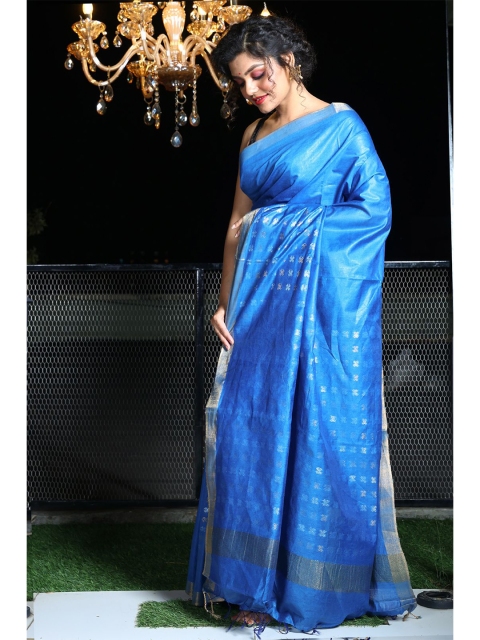 

Charukriti Blue Woven Design Cotton Blend Saree