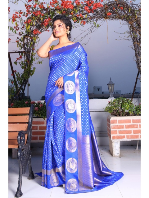 

Charukriti Blue Woven Design Brocade Saree