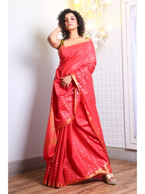 

Charukriti Red & Gold-Toned Woven Design Silk Blend Saree
