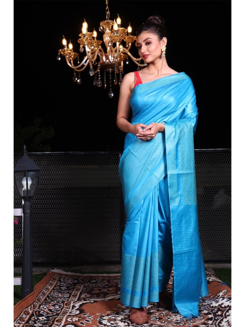

Charukriti Blue Ethnic Motifs Zari Silk Blend Saree