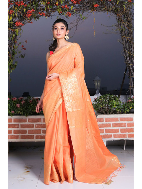 

Charukriti Rust Orange & Gold-Toned Geometric Silk Blend Saree