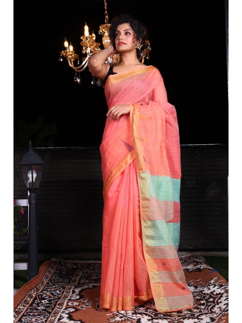 

Charukriti Orange & Blue Woven Design Saree