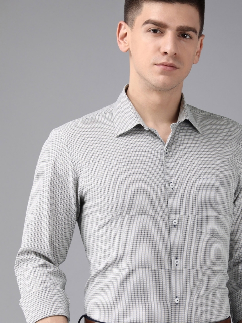 

Van Heusen Men Beige & Blue Slim Fit Checked Pure Cotton Formal Shirt