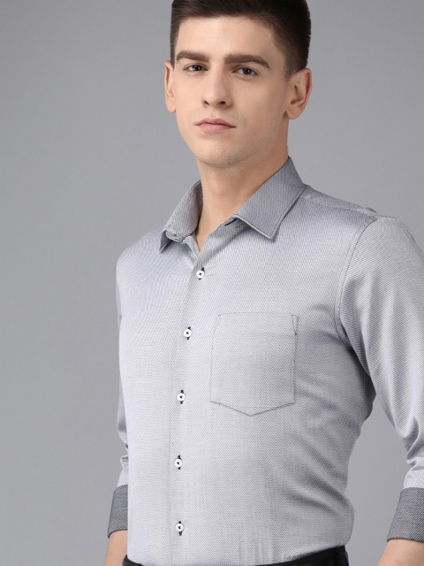 

Van Heusen Men Grey & Black Slim Fit Printed Pure Cotton Formal Shirt