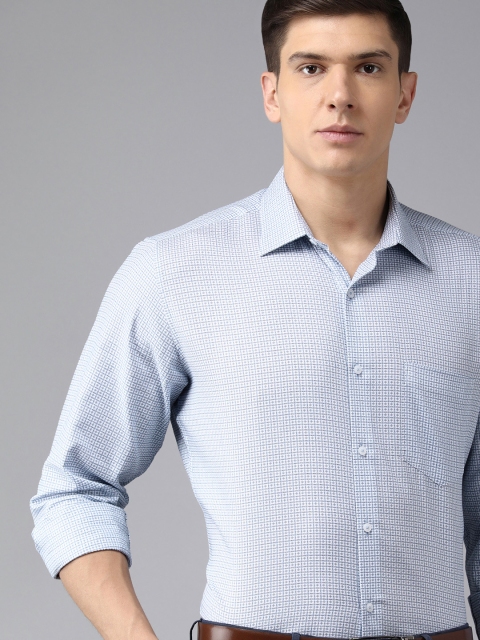

Van Heusen Men Blue Textured Custom Fit Formal Pure Cotton Shirt
