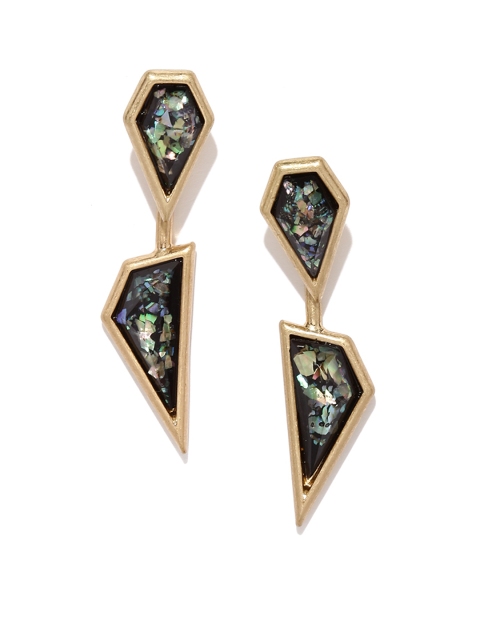 

Golden Peacock Gold-Plated & Black Double-Sided Drop Earrings