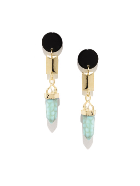 

Golden Peacock Black Gold-Plated Beaded Drop Earrings