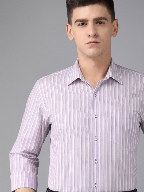 

Van Heusen Men Pink & White Slim Fit Striped Pure Cotton Formal Shirt