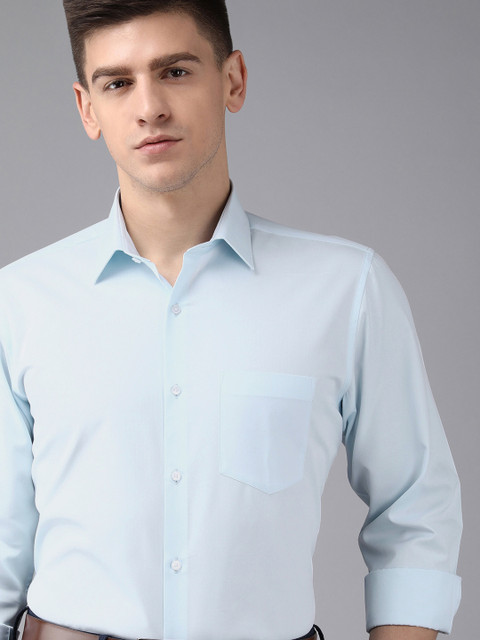 

Van Heusen Men Blue Self-Design Custom Fit Pure Cotton Formal Shirt