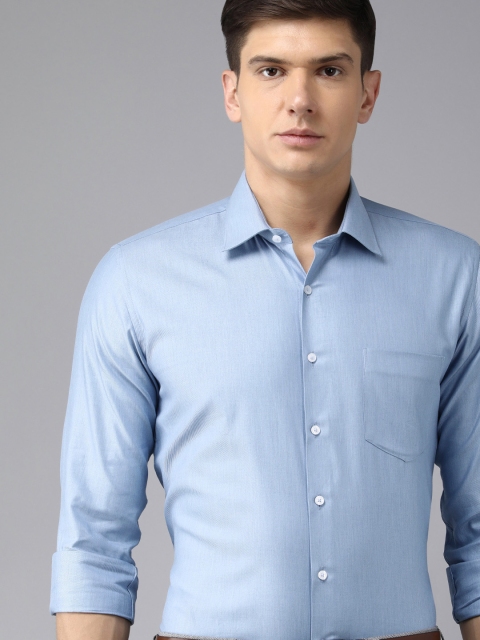 

Van Heusen Men Blue Textured Pure Cotton Slim Fit Casual Shirt