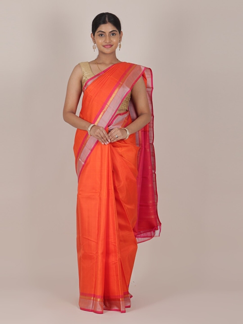 

Pothys Orange & Gold-Toned Pure Silk Kanjeevaram Saree