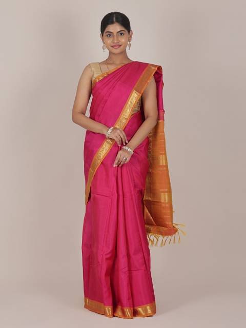 

Pothys Magenta & Gold-Toned Zari Pure Silk Saree