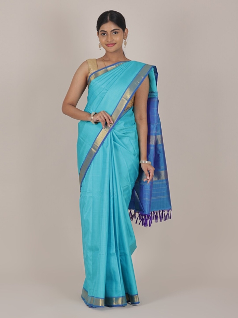 

Pothys Blue & Gold-Toned Zari Pure Kanchipuram Silk Saree