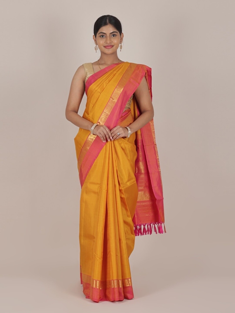 

Pothys Gold-Toned & Orange Floral Zari Pure Silk Saree
