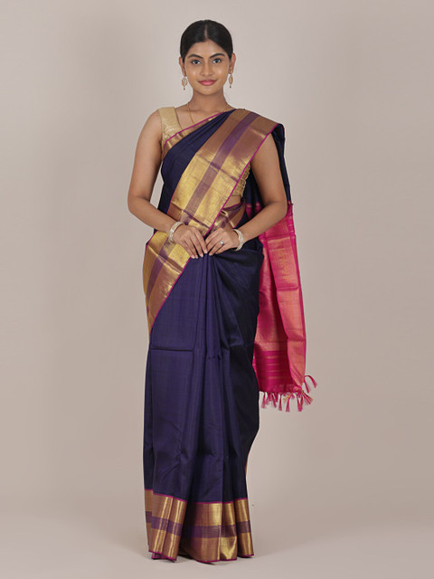 

Pothys Navy Blue & Pink Zari Pure Silk Saree