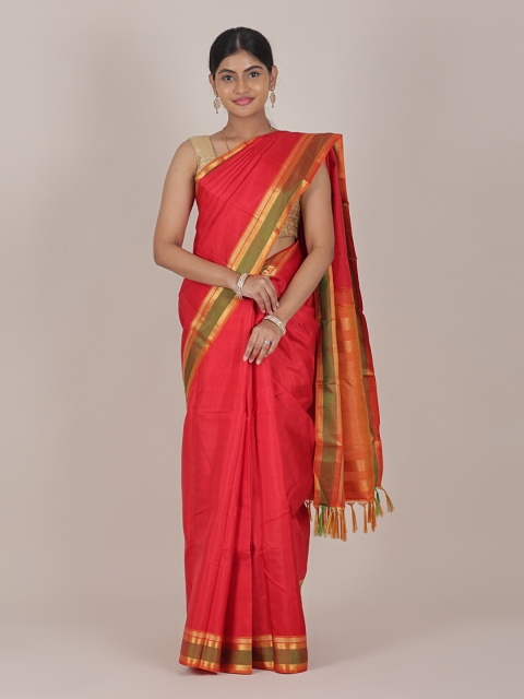 

Pothys Red & Gold-Toned Zari Pure Silk Saree
