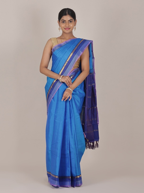 

Pothys Blue & Gold-Toned Zari Pure Silk Saree